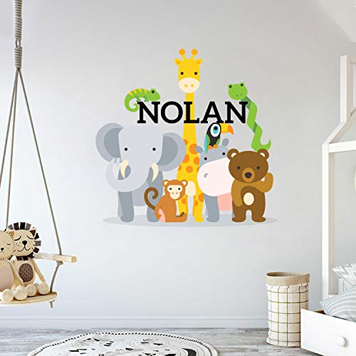 Product Cover Personalized Name Jungle Animals Baby Boy Nursery Wall Decals(MM104) - Bright Cute and Unique Removable Peel & Stick Stickers for Bedroom and Home - Mural Children Wall Decal 32