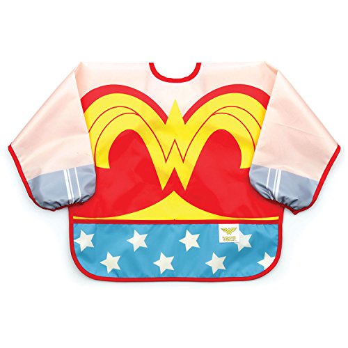 Product Cover Bumkins DC Comics Wonder Woman Sleeved Bib / Baby Bib / Toddler Bib / Smock, Waterproof, Washable, Stain and Odor Resistant, 6-24 Months