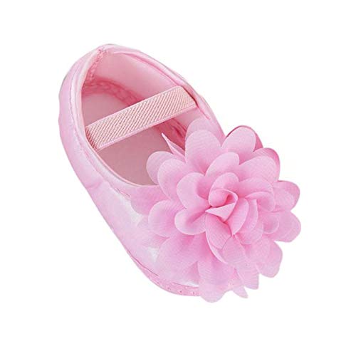 Product Cover Creazrise Toddler Kid Baby Girl Chiffon Flower Elastic Band Newborn Walking Shoes (M:6-12 Month, Pink)