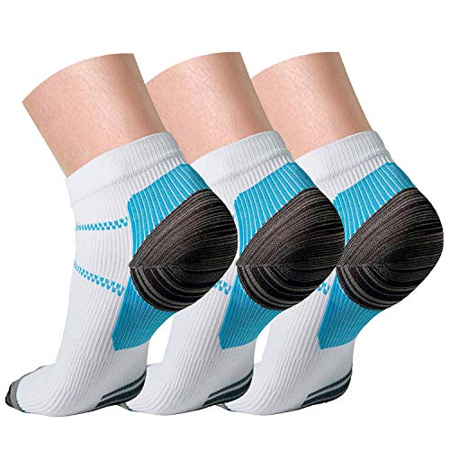 Product Cover 3 Pairs Compression Socks for Women and Men Sport Plantar Fasciitis Arch Support Low Cut Running Gym Compression Foot Socks/Foot Sleeves Best for Sports (Small/Medium, Blue)