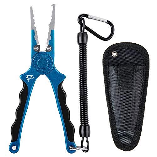 Product Cover Piscifun Aluminium Fishing Pliers Split Ring Pliers Fishing Line Cutters Fish Hook Remover Fishermans Pliers with Sheath and Lanyard