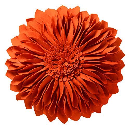 Product Cover JWH Handmade 3D Flowers Accent Pillow Round Sunflower Cushion Decorative Pillowcase with Pillow Insert Home Sofa Bed Living Room Decor Gift 12 Inch / 30 cm Cotton Canvas Wool Orange