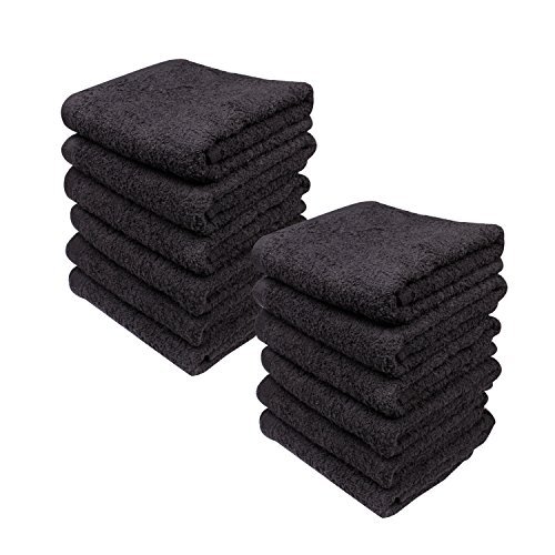 Product Cover Creative Stitches Cotton Bleach Guard Towels (12-Pack, Black, 16x26 inches) - Bleach Safe Gym Hand Towel, Luxury Hotel & Spa 100% Cotton Hand Towel Set