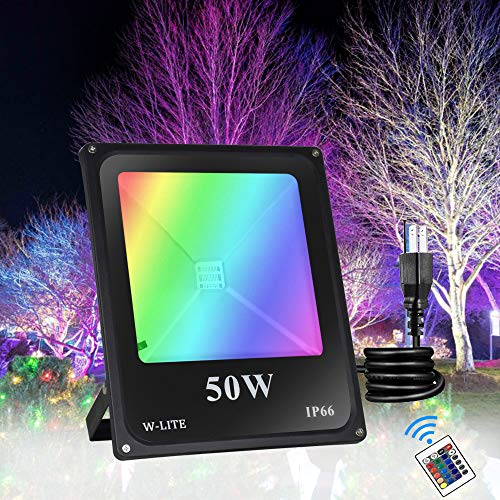 Product Cover DLLT 50W Dimmable RGB LED Flood Light, Outdoor Color Changing Lights with Remote, IP66 Waterproof Security Floodlight, Exterior Landscape Lighting for Garden,Stage,Halloween with US 3-Plug