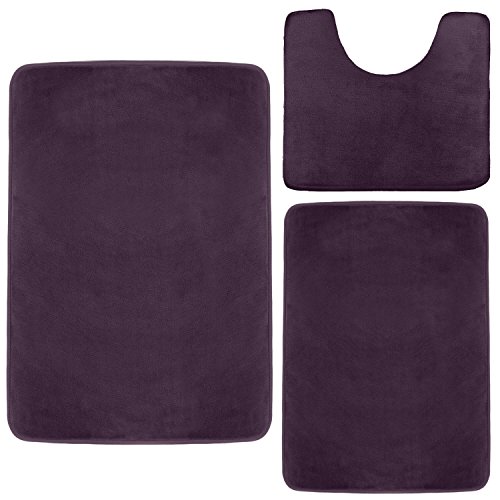 Product Cover Clara Clark Memory Foam Bath Mat, Ultra Soft Non Slip and Absorbent Bathroom Rug. - Dark Purple, Set of 3 - Small/Large/Contour