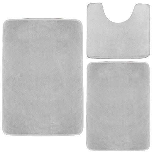 Product Cover Clara Clark Memory Foam Bath Mat, Ultra Soft Non Slip and Absorbent Bathroom Rug. - Silver, Set of 3 - Small/Large/Contour