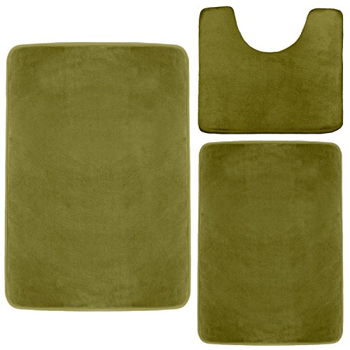 Product Cover Clara Clark Memory Foam Bath Mat, Ultra Soft Non Slip and Absorbent Bathroom Rug. - Sage Green, Set of 3 - Small/Large/Contour