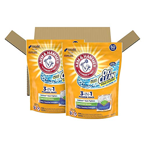 Product Cover Arm & Hammer Plus OxiClean 3-in-1 HE Laundry Power Paks, 2 pack, 50 count pods, 100 loads