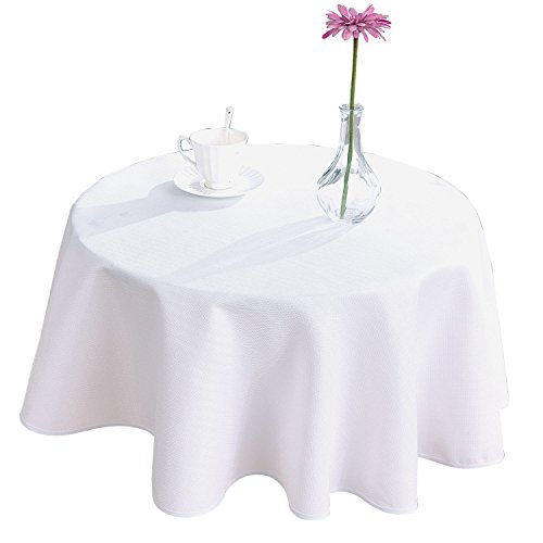 Product Cover HIGHFLY Linen Round Tablecloth 47 inch Waterproof and Stain Resistant White Table Cloth for Home Party Coffee bar