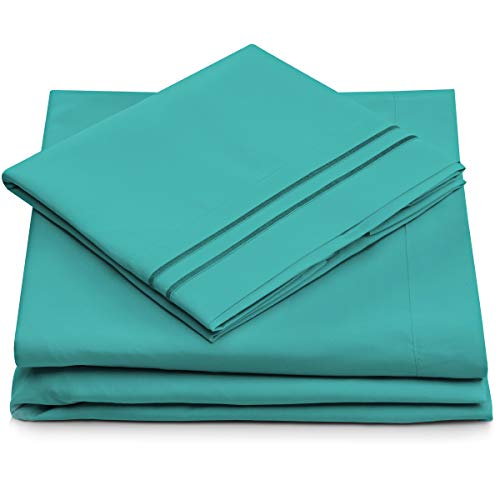 Product Cover Split King Bed Sheets - Turquoise Luxury Sheet Set - Deep Pocket - Super Soft Hotel Bedding - Cool & Wrinkle Free - 2 Fitted, 1 Flat, 2 Pillow Cases - Teal SplitKing Sheets - 5 Piece