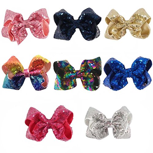 Product Cover CN Bow For Girls 5Inch Boutique Sequin Hair Bow With Alligator Clips For Baby Toddler Pack Of 8