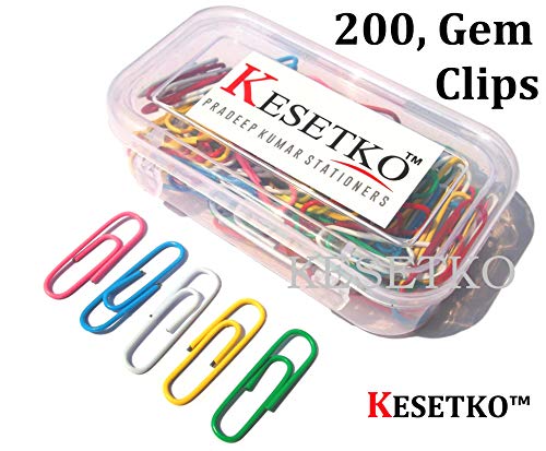 Product Cover KESETKO® Paper Clips, U Clips, Gem Clips 30mm, (200 Clips) Multicolored Packed in One Box, for Office, Home,