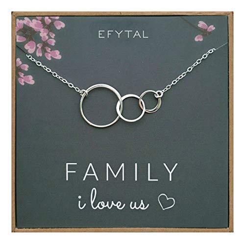 Product Cover EFYTAL Family I Love Us Sterling Silver Necklace for New Mom Baby Three 3 Circles Mothers Day Jewelry Wife Gift