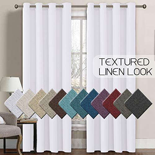 Product Cover H.VERSAILTEX Linen Curtains Room Darkening Light Blocking Thermal Insulated Heavy Weight Textured Rich Linen Burlap Curtains for Bedroom/Living Room Curtain, 52 by 84 Inch - Pure White (1 Panel)