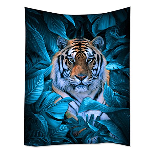 Product Cover SXCHEN Tapestry Art Wall Hangings Tapestries Tiger African Wildlife Blue Leaves King of Animals 40