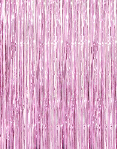 Product Cover GOER 3.2 ft x 9.8 ft Metallic Tinsel Foil Fringe Curtains for Party Photo Backdrop Wedding Decor (Light Pink,1 Pack)