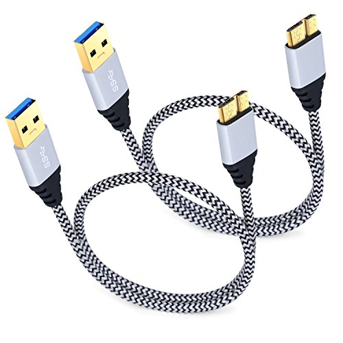 Product Cover Galaxy S5 Charger Cable, Besgoods 2-Pack 1.5ft Short Braided Micro USB 3.0 Cable A Male to Micro B Cable Cord for External Hard Drive, Samsung Galaxy S5, Note 3, White