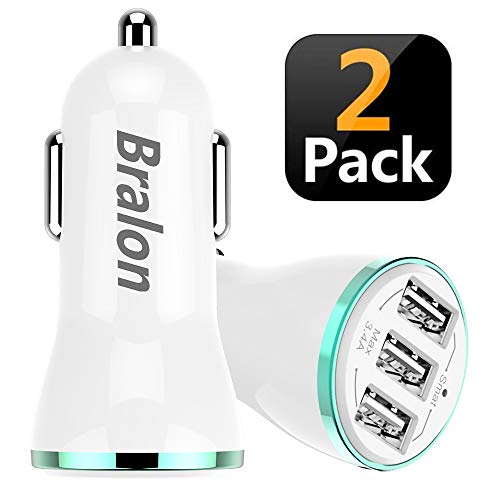 Product Cover Bralon USB Car Charger[2-Pack],18W/3.4A Rapid Car Charger with Smart ID Compatible for iPhone 11/11 Pro/11 Pro Max/Xs/Xs max/Xr/X/8/7,iPad Pro/Air/Mini,Galaxy Note S10/S9/S8/S7,LG,Nexus,HTC and More