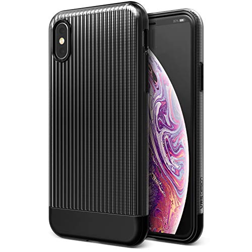 Product Cover VRS DESIGN iPhone Xs Case, [Shine Coat] Dual Layered Cover [Black] TPU Pattern Waved Texture Glossy PC Case for iPhone X (2017) / iPhone Xs (2018)