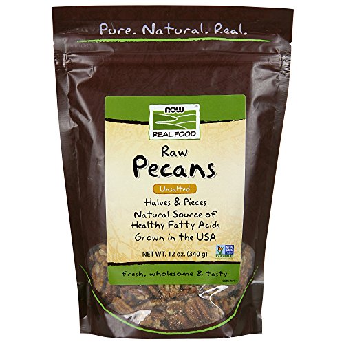 Product Cover NOW Foods, Pecans, Raw and Unsalted, Halves and Pieces, Natural Source of Essential Fatty Acids, Grown in The USA, 12-Ounce