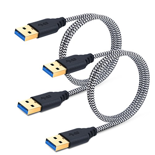Product Cover Male to Male USB 3.0 Cable, Besgoods 2-Pack 3FT/1M Short Braided USB Type A to A Cable Cord for Data Transfer, DVD Player, Laptop Cooler and More, White