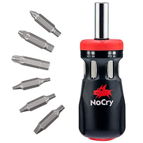 Product Cover NoCry Stubby Ratcheting Screwdriver Kit with 12-in-1 Mini Bit Set including Flathead, Hex, Torx and Pozidriv Tips