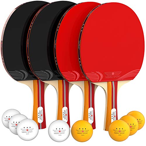 Product Cover NIBIRU SPORT Ping Pong Paddle Set (4-Player Bundle), Pro Premium Rackets, 3 Star Balls, Portable Storage Case, Complete Table Tennis Set with Advanced Speed, Control and Spin, Indoor or Outdoor Play