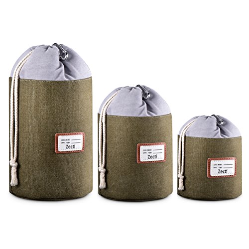 Product Cover Zecti Thick Protective Lens Pouches Set for DSLR Camera Lens with Water Resistant Canvas Material, Lens Cases for Canon Nikon Sony Olympus Panasonic (3 Pack)