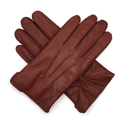 Product Cover Harssidanzar Mens Luxury Italian Sheepskin Leather Gloves Vintage Finished Cashmere Wool Lined