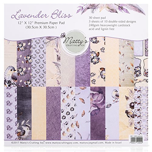 Product Cover Matty's Crafting Joy Lavender Bliss - 12x12 Double Sided Scrapbook Cardstock Paper Pad, 30 Floral Designer Premium Patterned Heavyweight Paper Pack
