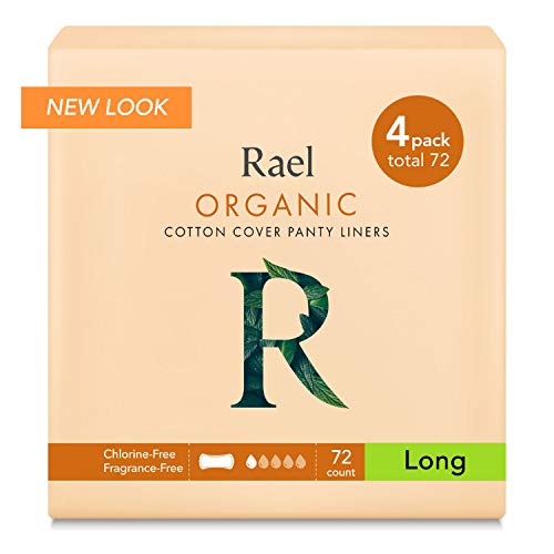 Product Cover Rael Certified Organic Cotton, Unscented, Natural Daily Panty-Liners, Long, Pack of 4 (72 Count)