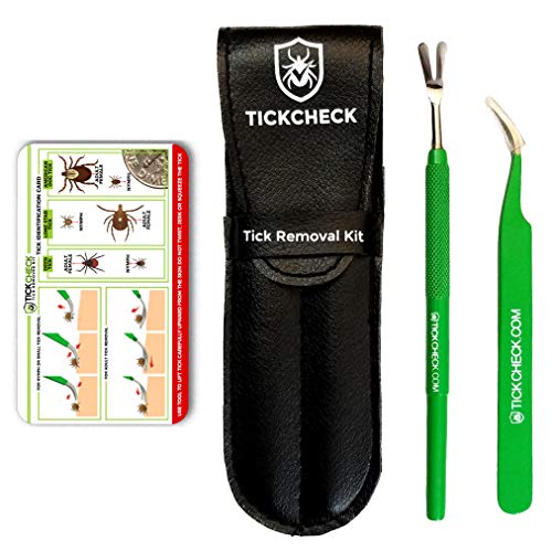 Product Cover TickCheck Premium Tick Remover Kit - Stainless Steel Tick Remover + Tweezers, Leather Case, and Free Pocket Tick Identification Card (1 Set)