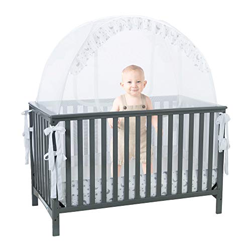 Product Cover Baby Crib Safety Pop up Tent: Premium Baby Bed Canopy Netting Cover| See Through Mesh Top Nursery Mosquito Net |Stylish and Sturdy Unisex Infant Crib Tent Net |Protect Your Baby from Falls and Bites