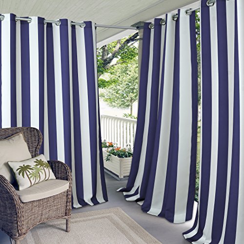 Product Cover Elrene Home Fashions Aiden Indoor/Outdoor Cabana Stripe Grommet Top Single Panel Window Curtain Drape, 50
