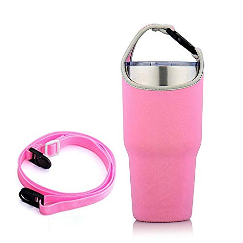 Product Cover Dofover Sleeve Carrying Pouch Bag Neoprene Water Bottle Case Holder Carrier-for Travel/Walking/Hiking/Camping -for Yeti Tumbler Rambler (Rose, with Strap)