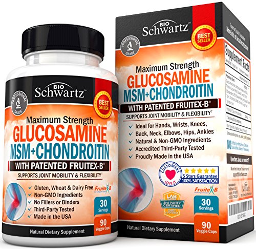 Product Cover Glucosamine Chondroitin MSM Turmeric for Hip, Joint & Back Pain Relief. Anti Inflammatory Supplement with Hyaluronic Acid, Collagen, Boswellia, Bromelain & Fruitex-B. Gluten Free & Non GMO