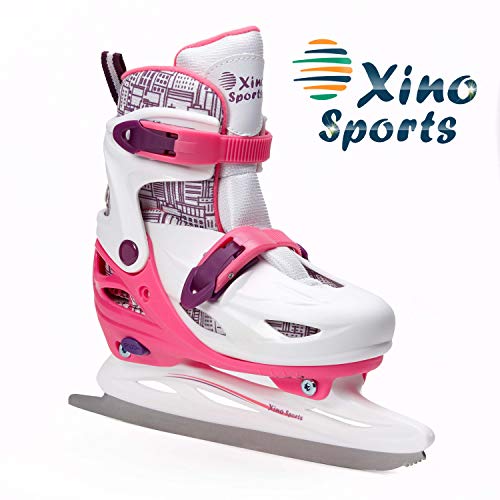 Product Cover Xino Sports Adjustable Ice Skates - for Girls and Boys, Two Awesome Colors - Blue and Pink, Soft Padding and Reinforced Ankle Support, Fun to Skate! (Pink, Small)