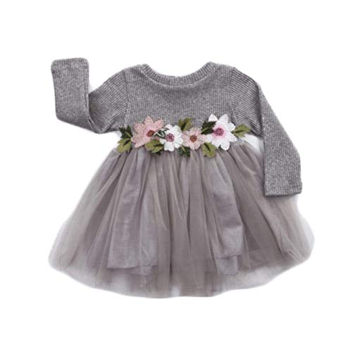 Product Cover Toddler Kids Baby Girls Knitted Tulle Cap Tutu Dresses Jersey Dress Outfit(9-18months, Grey)