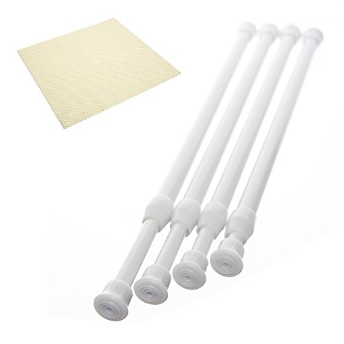 Product Cover Danily 4 Pack Cupboard Bars Adjustable Spring Tension Rods 11.81 to 20 Inches, White, Comes with a Non Slip Shelf Liner