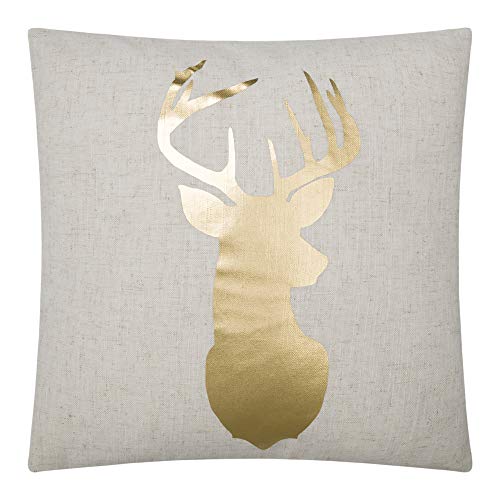 Product Cover JWH Christmas Reindeer Accent Pillow Case Deer Foil Print Cushion Cover Decorative Pillowcase Festival Home Bed Living Room Chair Decor Sham Gift 18 x 18 Inch Gold