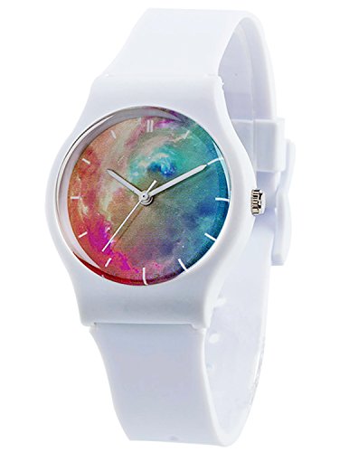 Product Cover Tonnier Watches White Resin Super Soft Band Student Watches for Teenagers Young Girls Nebula