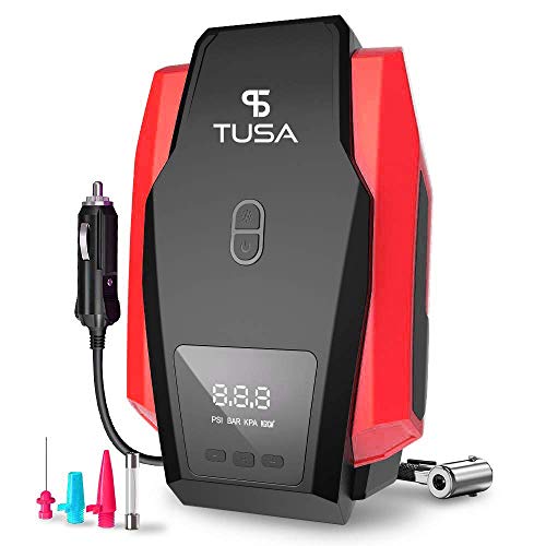 Product Cover TUSA Digital Car Tyre Inflator - 12V DC Portable Air Compressor with LED Light for Car Tires - Motorcycle - Bicycle and Other Inflatables(Red)