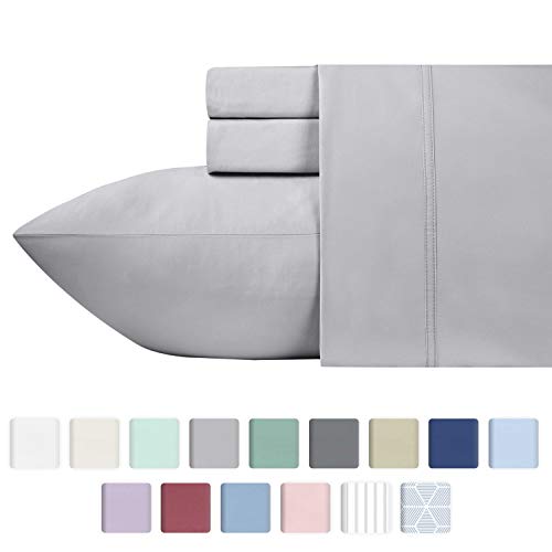 Product Cover 600 Thread Count 100% Pure Cotton Sheets - 4-Piece Light Grey Cal King Sheet Set Extra Long-staple Premium Cotton Yarns Hotel Quality Bed Sheets Fits Mattress Upto 18'' Deep Pocket Soft Sateen Weave