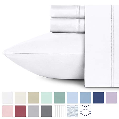 Product Cover California Design Den 600 Thread Count 100% Cotton Sheets - Pure White Extra Long-Staple Cotton Full Sheets, Fits Mattress 16'' Deep Pocket, Sateen Weave, Soft Cotton 4 Piece Bed Sheets Set