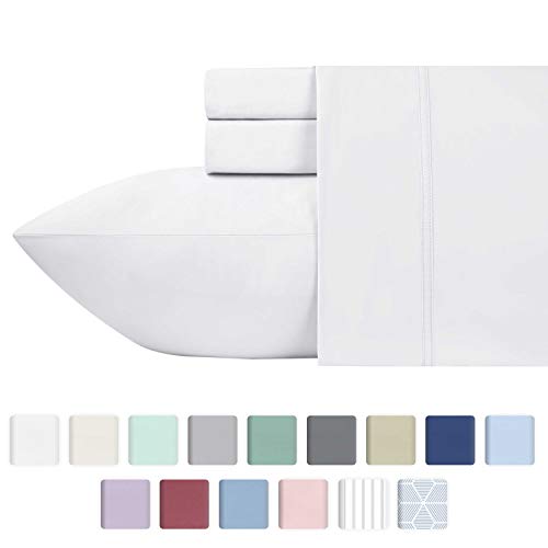 Product Cover 600-Thread-Count Best 100% Cotton Sheets & Pillowcases Set - 4 Pc Pure White Extra Long-staple Combed Cotton Bedding Queen Sheet For Bed, Fits Mattress Upto 18'' Deep Pocket, Soft & Silky Sateen Weave