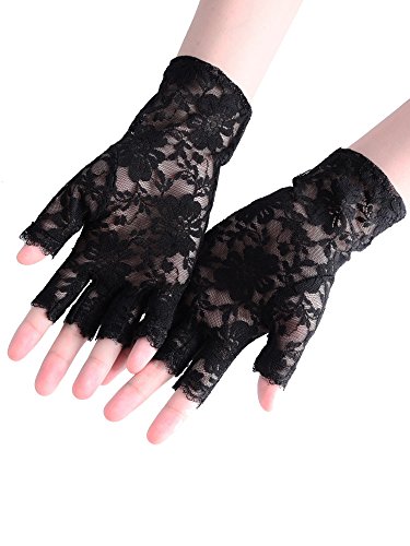 Product Cover BBTO 3 Pairs 80s Lace Fingerless Gloves Costume Gloves for Christmas Accessory (Black)