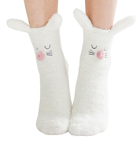 Product Cover Slipper Socks Fuzzy Socks Fleece Crew Socks Animal Winter Socks for Women Girls (Bunny)