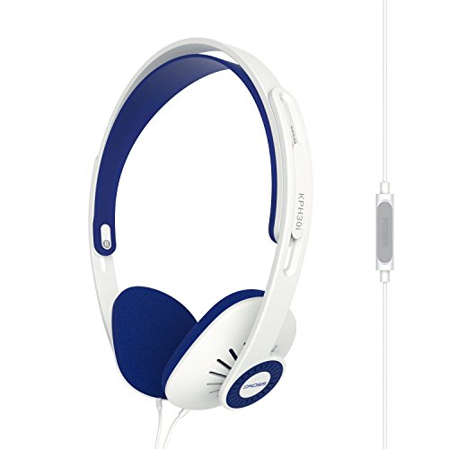 Product Cover Koss KPH30iW On-Ear Headphones, in-Line Microphone and Touch Remote Control, D-Profile Design, Wired with 3.5mm Plug, White and Blue