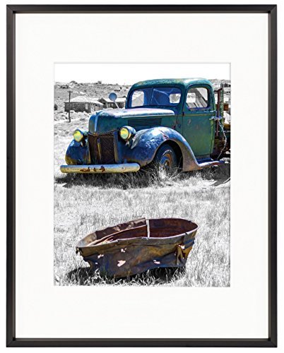 Product Cover Golden State Art, 11x14 Classic Satin Aluminum Landscape Or Portrait Photo Frame with Ivory Color Mat for 8x10 Photo & Real Glass (Black)