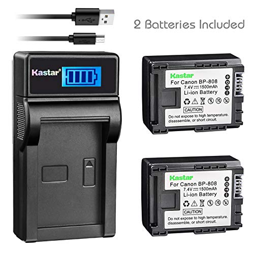 Product Cover Kastar Battery 2 Pack & Slim LCD USB Charger for Canon BP-808 Canon VIXIA HF G10 G20 M30 M31 M32 M40 M41 M300 M400 S10 S11 S20 S21 S30 S100 S200 HF10 HF11 HF20 HF21 HF100 HF200 HG20 HG21 HG30 XA10